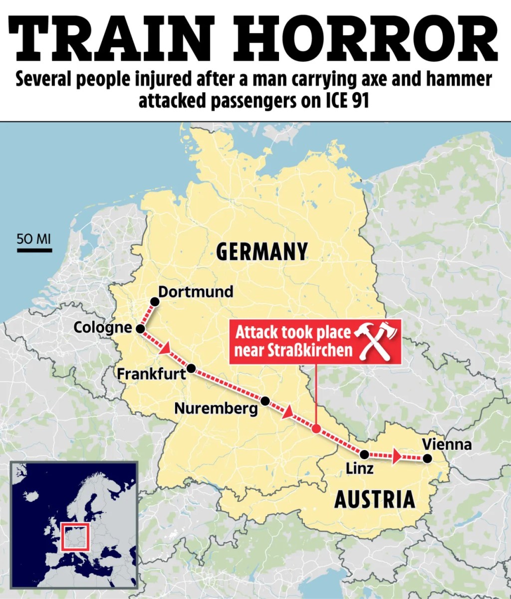 Axe & hammer wielding attacker goes on rampage on packed high-speed train injuring at least 4 people in Germany | The&nbsp;Sun